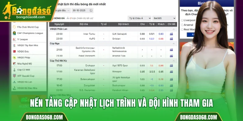 Nền tảng cập nhật lịch trình và đội hình tham gia