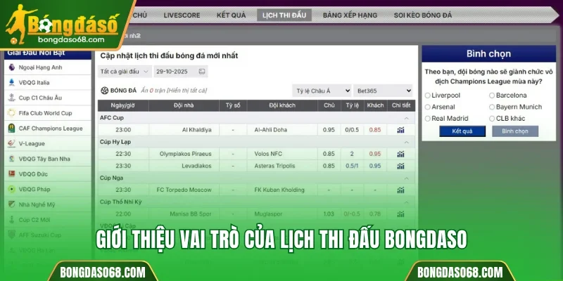 Vai trò nổi trội của lịch thi đấu Bongdaso